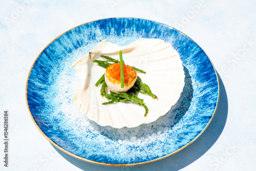 scallop with red caviar