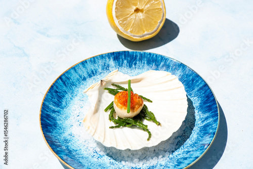 scallop with red caviar