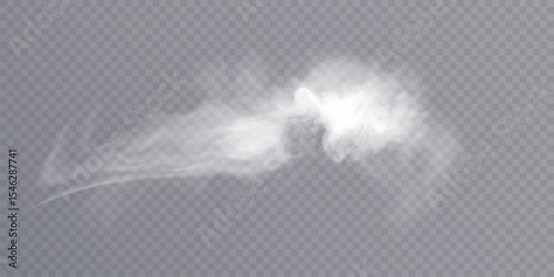 Clouds of white smoke or steam with realistic texture on transparent background. Vector smoke to simulate fog, cold breath, magic effect or explosion.