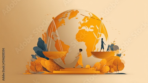 Man standing on globe with social justice globe background