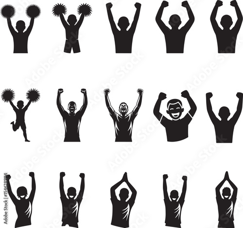 Excited fans celebrating victory cheerleader's silhouettes. eps-10
