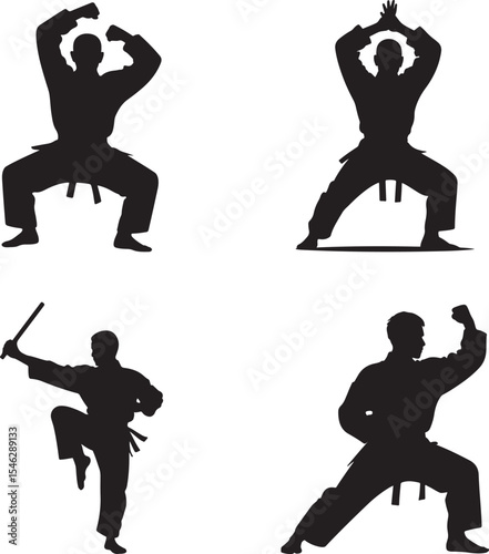 Martial arts silhouettes karate poses training. eps-10

