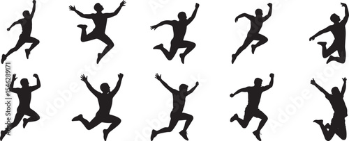 Silhouettes of men jumping high in the air. eps-10

