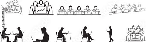 Teamwork collaboration laptop computers businesspeople. eps-10
