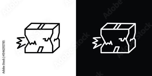 Broken cardboard box icon in black. flat graphic vector icon