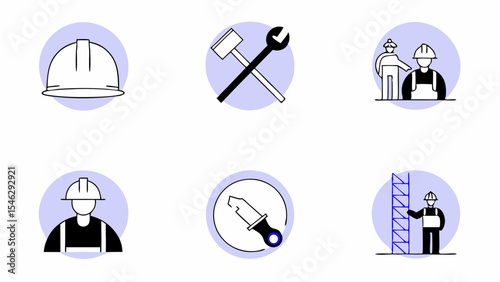 Labor line editable icon set. Contains icons related to labor, construction, labour day, renovation, and more. Vector illustration. make 30 vectors on one image