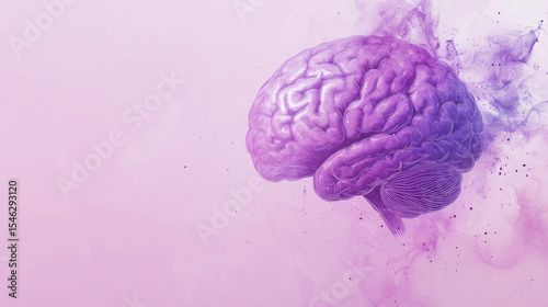 Alzheimer Awareness Banner With Soft Pink to Purple Gradient Background Featuring 3D Render of Human Brain Dissolving Into Particles, Symbolizing Memory Loss and Cognitive Decline