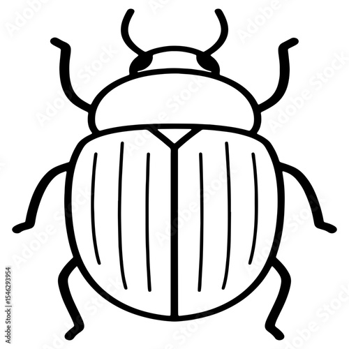 A black and white outline drawing of a beetle. This simple insect illustration with a striped shell is great for coloring pages, entomology studies, and nature-themed icons.