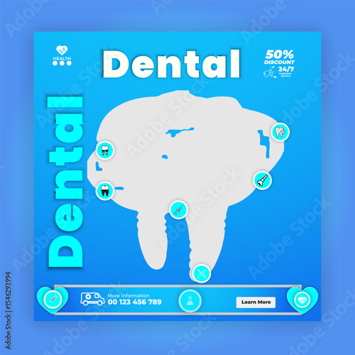 Dentist and dental care social media post template or Teeth cleaning editable Design set