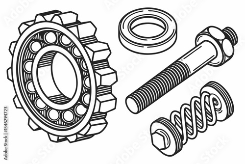 Mechanical parts and gear isolated on white background