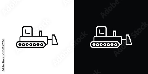 Bulldozer icon in black. flat graphic vector icon