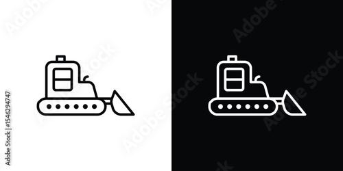 Bulldozer icon in black. flat graphic vector icon