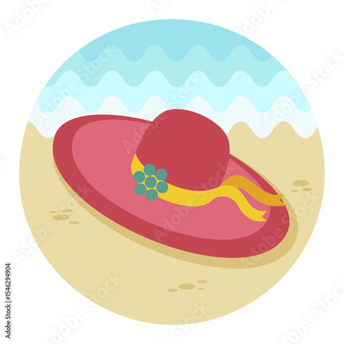 Woman summer hat vector icon. Girl beach sunhat