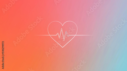 Minimalist World Heart Day Banner With Bright Coral to Sky Blue Gradient Background Featuring Vector Illustration of Simple Heart Icon With Heartbeat Line 