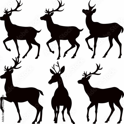 Black Deer Silhouette Vector Illustration Set for Wildlife Designs