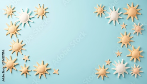 Wallpaper Mural Colorful Decorative Sun and Star Shapes on a Soft Blue Background for Playful Designs Torontodigital.ca