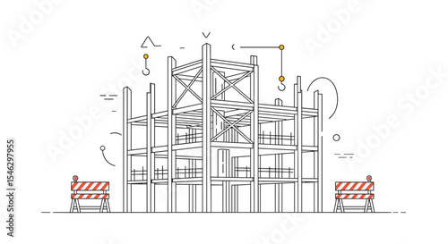 Construction Site Workers Working on the Building Under Renovation Urban Development Progress