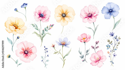 Watercolor flowers background, bouquet of flowers