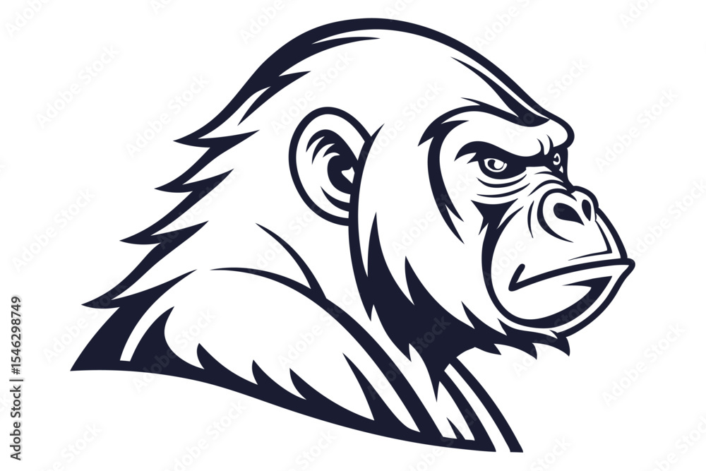 Fototapeta premium Majestic gorilla head profile shows intense focus within a minimalist monochrome tattoo design