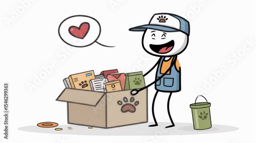 Stickman Volunteer Offering Pet Food Donations in Illustration on White Background Expressing Compassion and Community Spirit