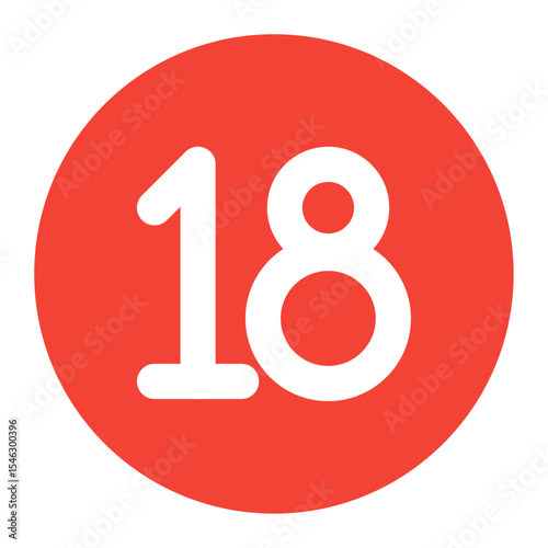 18 age restriction symbol icon. Commonly used for labeling adult content, age-restricted products, websites, apps, or media. Clean and simple design suitable for universal use.