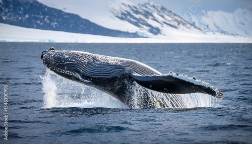majestic humpback whale breaching in icy ocean waters