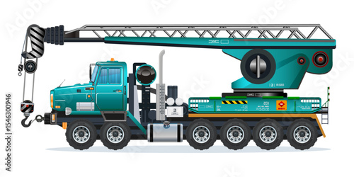 Heavy Crane truck vehicle towing hook heavy cargo car 3D vector illustration