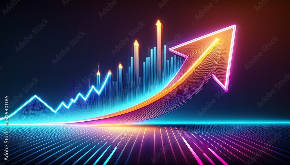Naklejka premium neon arrow showing upward trend growth