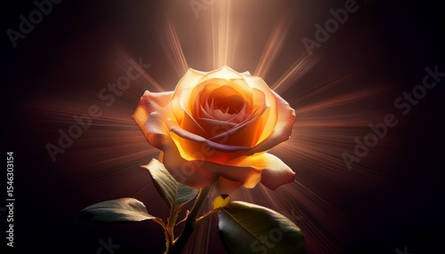 rose auf dunklem hintergrund mit strahlen beleuchtet
