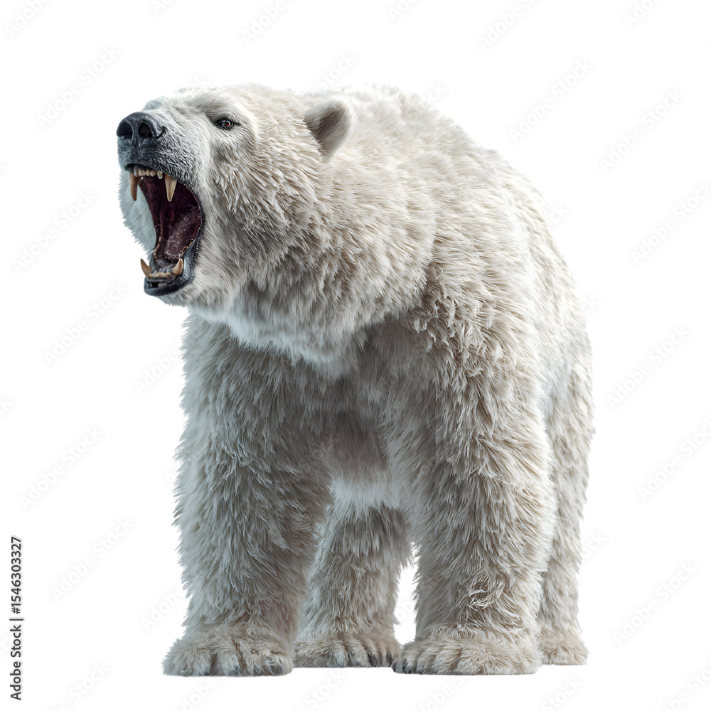 Fototapeta premium Polar bear running, full-body, isolated transparent background, PNG