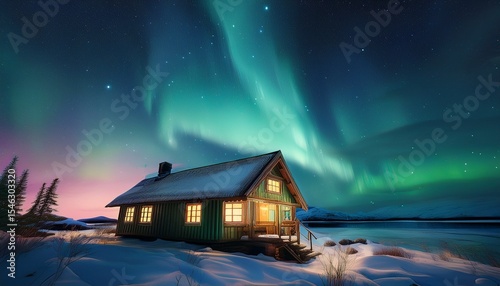 house under the northern lights
