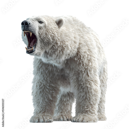 Polar bear running, full-body, isolated transparent background, PNG