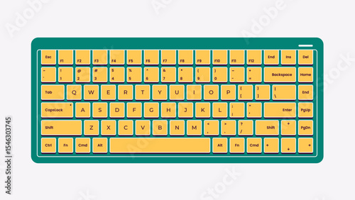 Low-profile сomputer keyboard. Vector illustration. Modern design. Suitable for tech, office, UI elements, digital devices, and workspace concepts. Compact without a numeric keypad. Laptop keyboard.