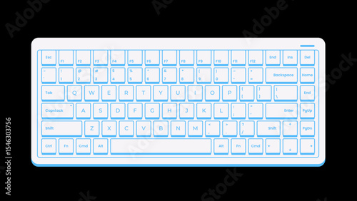 Low-profile сomputer keyboard. Vector illustration. Modern design. Suitable for tech, office, UI elements, digital devices, and workspace concepts. Compact without a numeric keypad. Laptop keyboard.