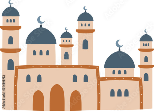 Mosque with multiple domes and minarets