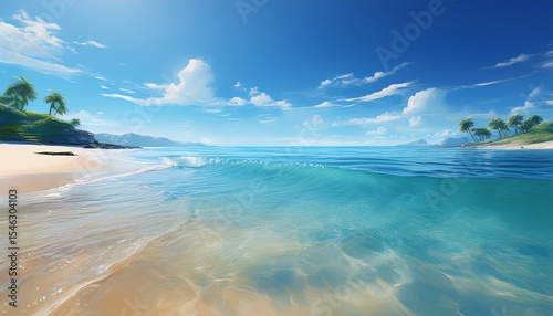sea beach on a sunny day with crystal clear water small waves and a blue sky generative ai summer background
