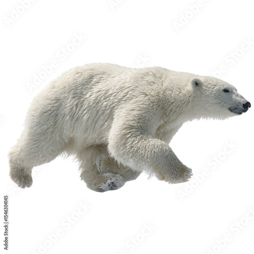 Polar bear running, full-body, isolated transparent background, PNG