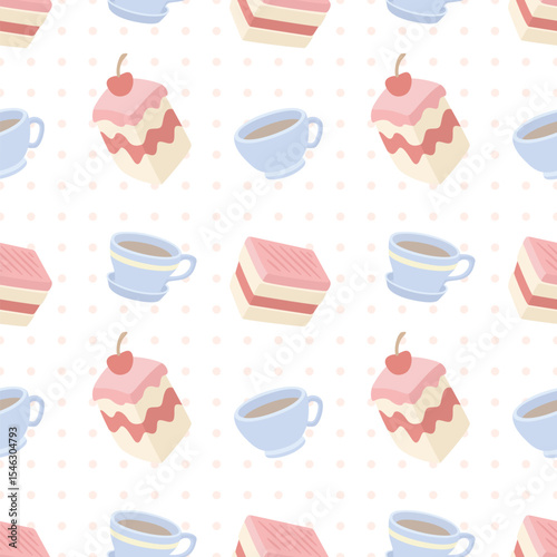 Seamless pattern with sweet cakes and coffee