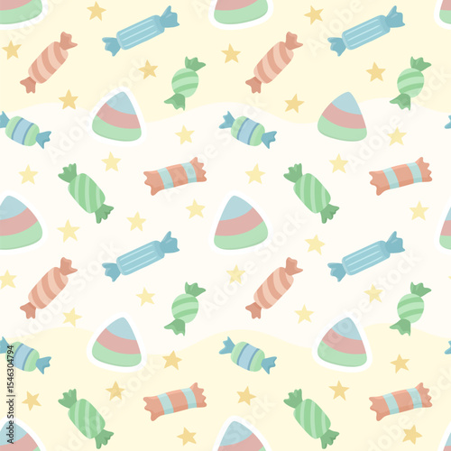 Tile pattern with candies and golden stars