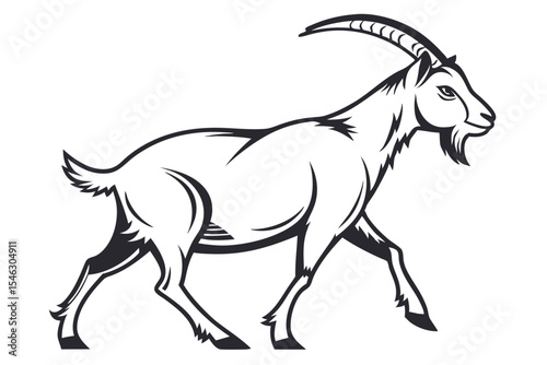 Majestic linear illustration showcases a powerful ram striding forward against the backdrop