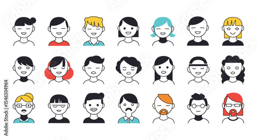 Diverse Range of Pixelated Portrait Illustrations Showcasing Varied Characteristics and Demographics