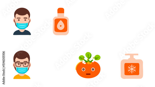 Food safety poster Set of 6 Flat Safety Icons Gloves Thermometer Sanitizer Hand Wash Mask Food Cover