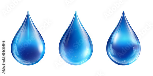 Set of three blue water droplets in a row