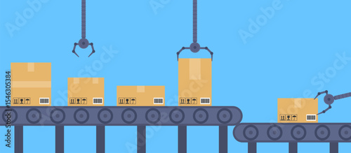 cardboard boxes parcels conveyor automatic line factory production vector illustration