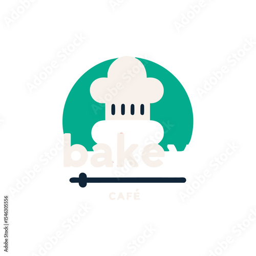 Logo concept of bakery and caf responsive layout wordmark plus rolling pin icon flat and clean