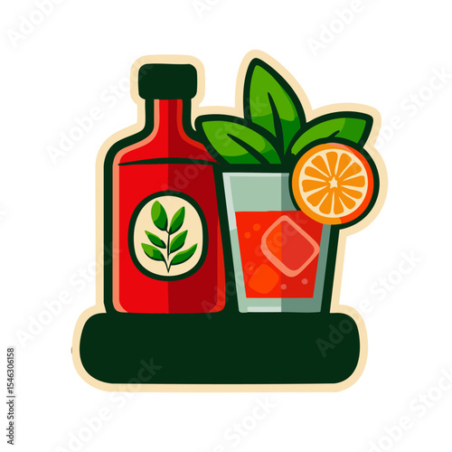 Logo concept of craft cocktail brand nostalgic badge shaker and citrus slice