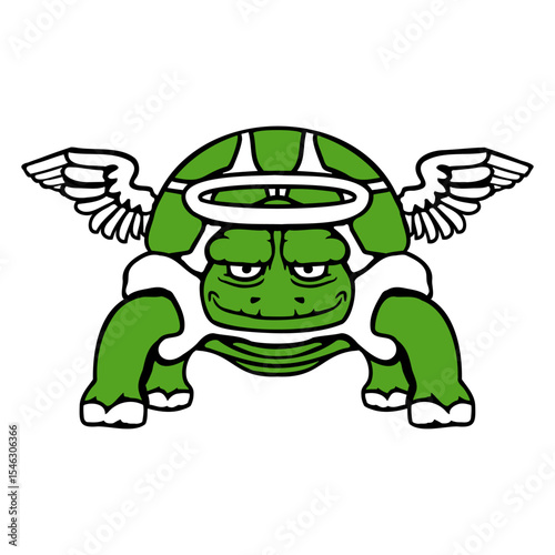 Turtle angel heaven wings halo flying holy funny Isolated Vector Graphic Design Illustration
