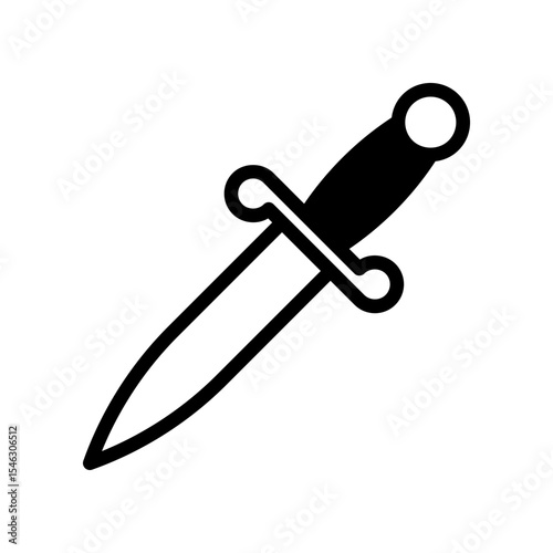 Black and White Illustration of a Dagger Icon with Bold Design
