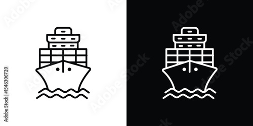 Cargo ship icon in black. flat graphic vector icon