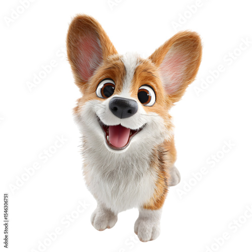 A cute corgi puppy, 3d animation, isolated transparent background, PNG